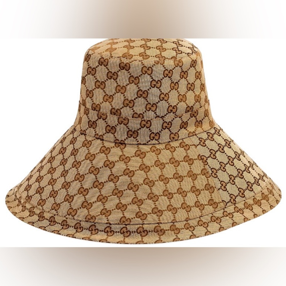 Monogram Bucket Hat Wide Large Brim Beige Canvas Jacquard Sun Tan Coverage New - Picture 13 of 16